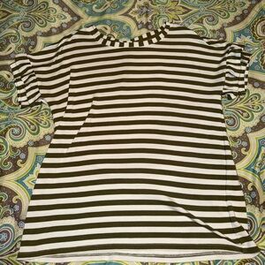 Striped Olive Green and White Women's Top